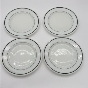 Lot of 4 Vintage Pyrex Double Tough Green Striped Milk Glass Plates #703 9inch